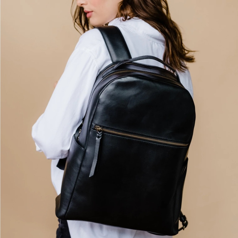 Able Alem Black Leather Backpack NWT